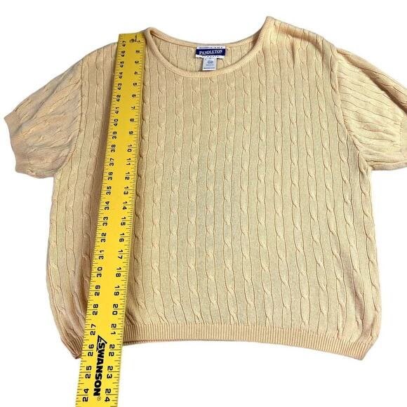 Pendleton Sweater Women Large Yellow Short Sleeve Vintage Silk Blend Cable Knit - Picture 4 of 7